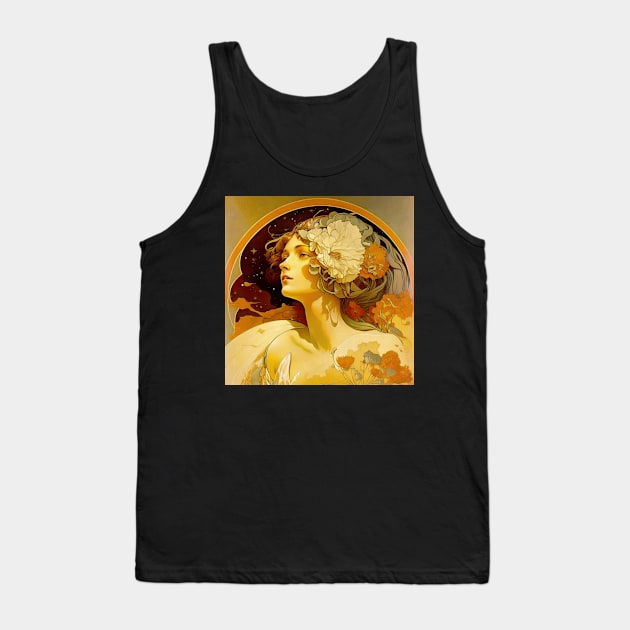 Girl In Space Vintage Art Nouveau Alphonse Mucha Inspired Design Tank Top by entwithanaxe